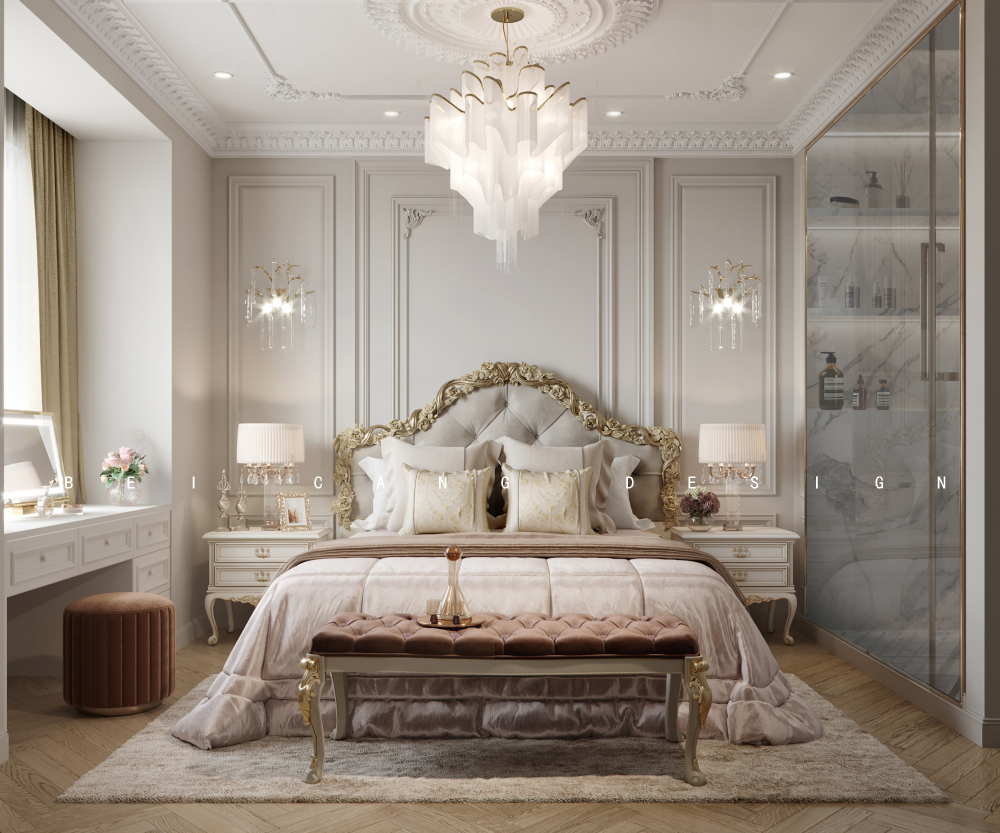 御香山叠拼法式卧室效果图