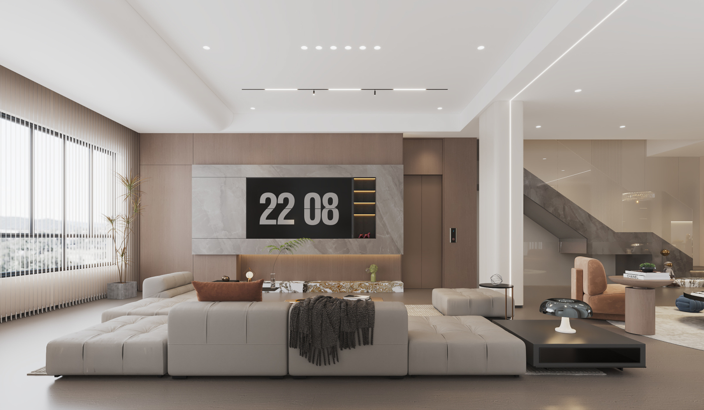 现代别墅客厅电视墙设计